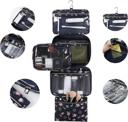 Großer Kulturbeutel zum Aufhängen für Damen und Mädchen, Wasserdichter Kosmetikorganizer, Flamingo, 29x10x20cm