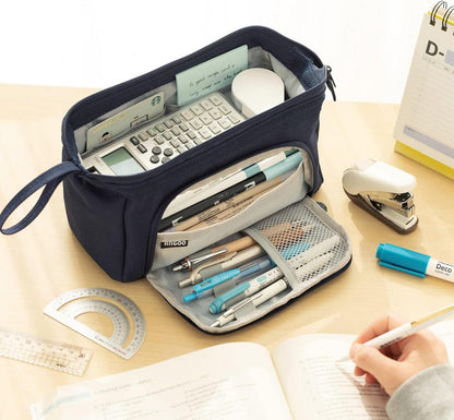 EASTHILL Federmäppchen groß Pencil case Tragbare Stifttasche Schule Büro Kosmetik Mädchen Erwachsene Navy Blau