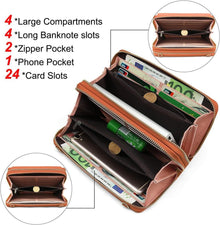 Handytasche Damen RFID Umhängetasche 24 Kartenfächer Braun