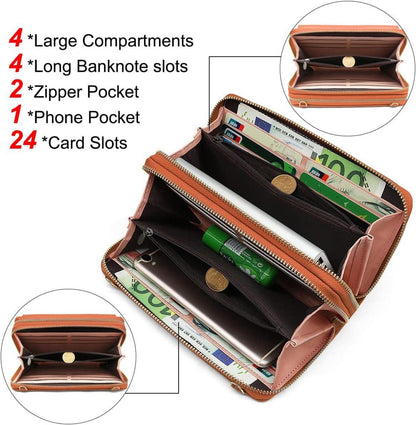 Handytasche Damen RFID Umhängetasche 24 Kartenfächer Braun