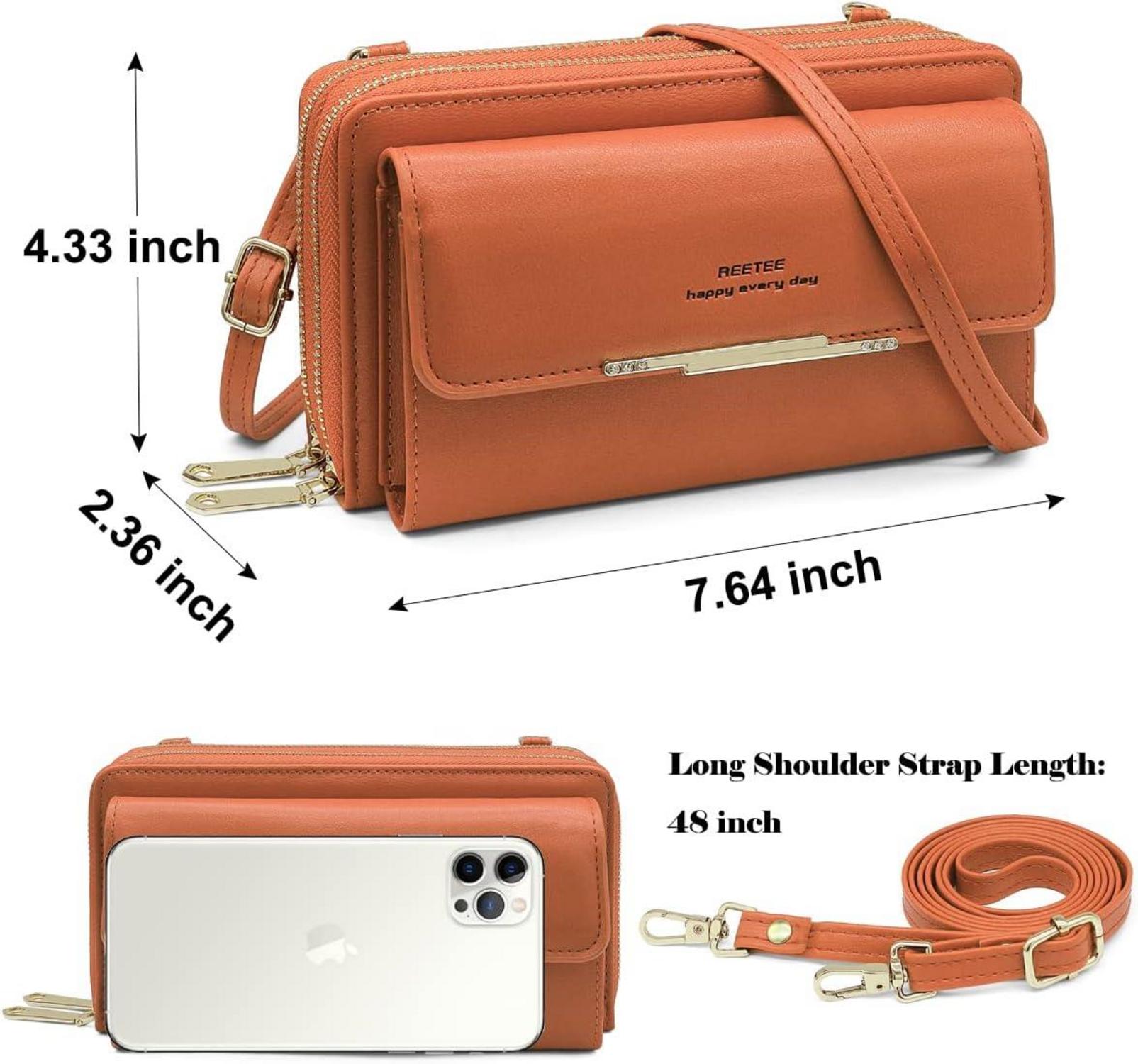 Handytasche Damen RFID Umhängetasche 24Kartenfächer Crossbody Braun