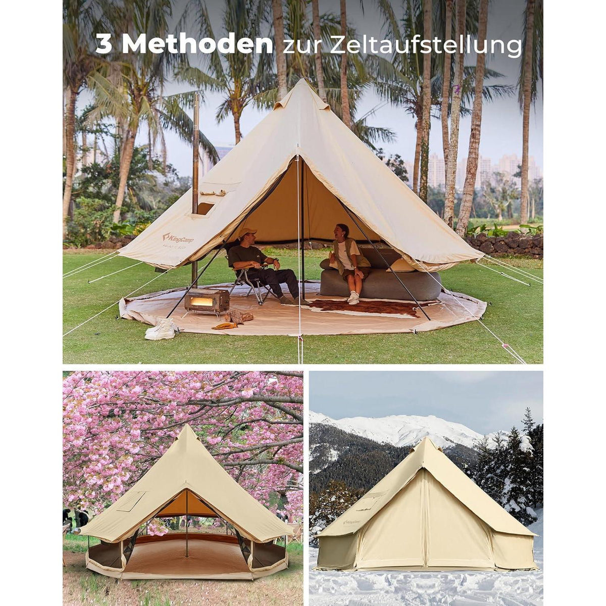 Glampingzelt für 4-8 Personen, Baumwolle, wasserdicht, Ganzjahreszelt