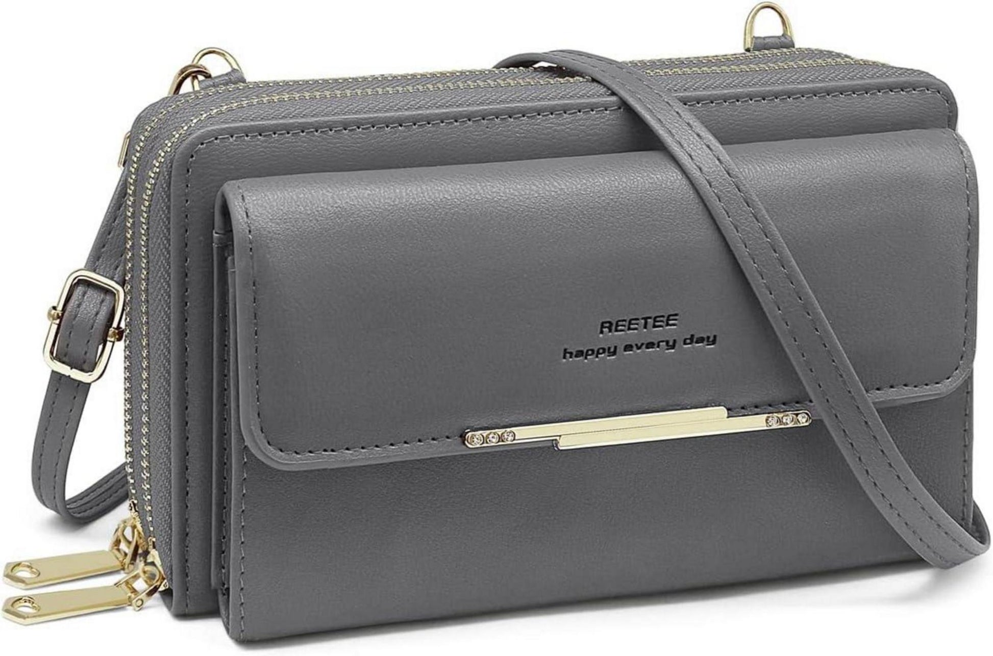 Handytasche Damen RFID Schutz PU Leder Umhängetasche Crossbody Grau