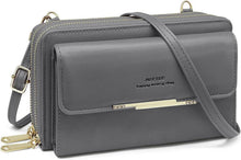 Handytasche Damen RFID Schutz PU Leder Umhängetasche Crossbody Grau