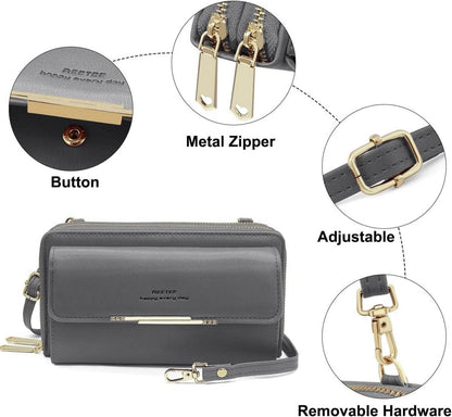 Handytasche Umhängetasche Damen RFID Schutz 24 Kartenfächer Grau