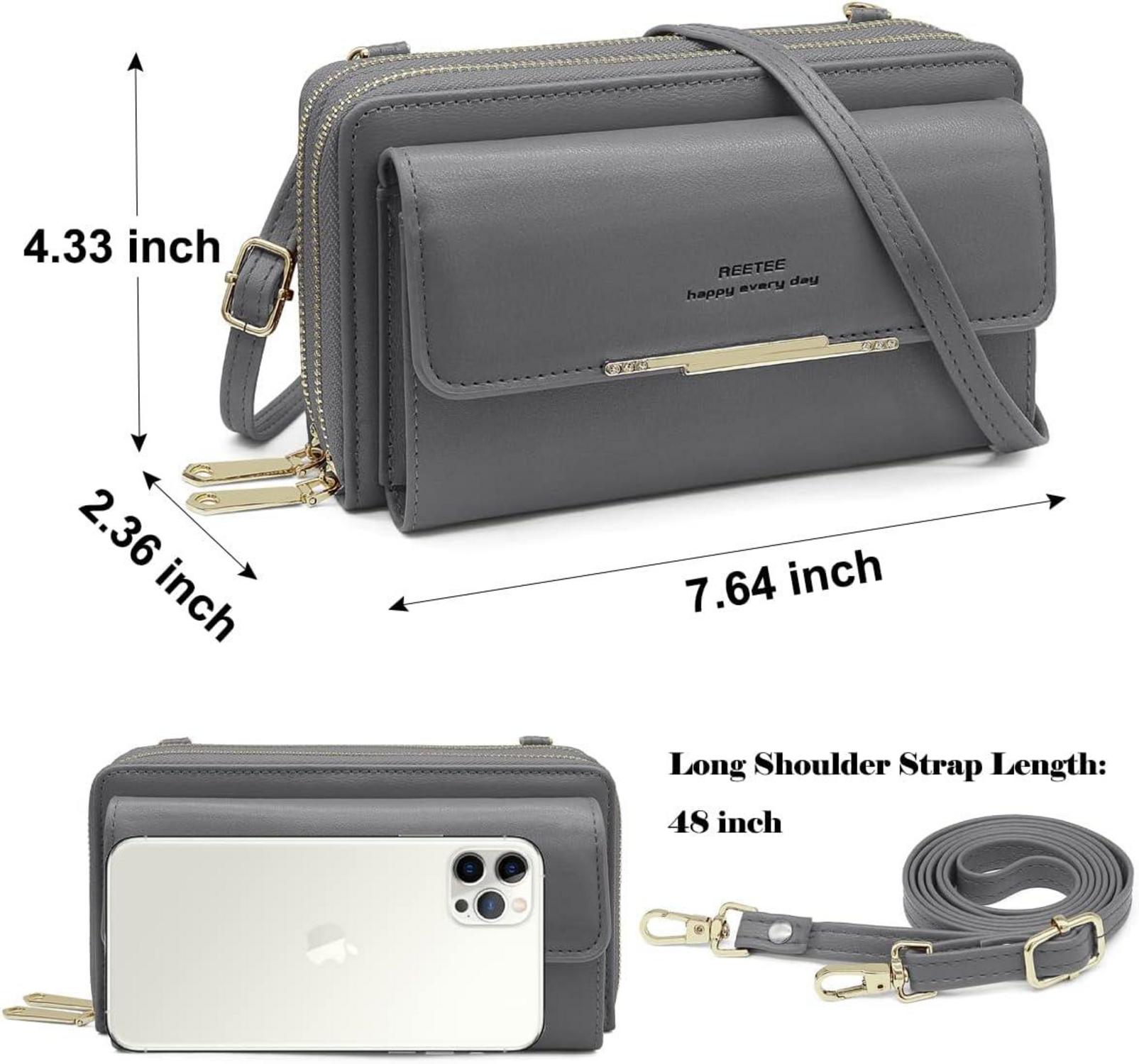 Handytasche Damen Umhängetasche RFID Schutz PU Leder Grau