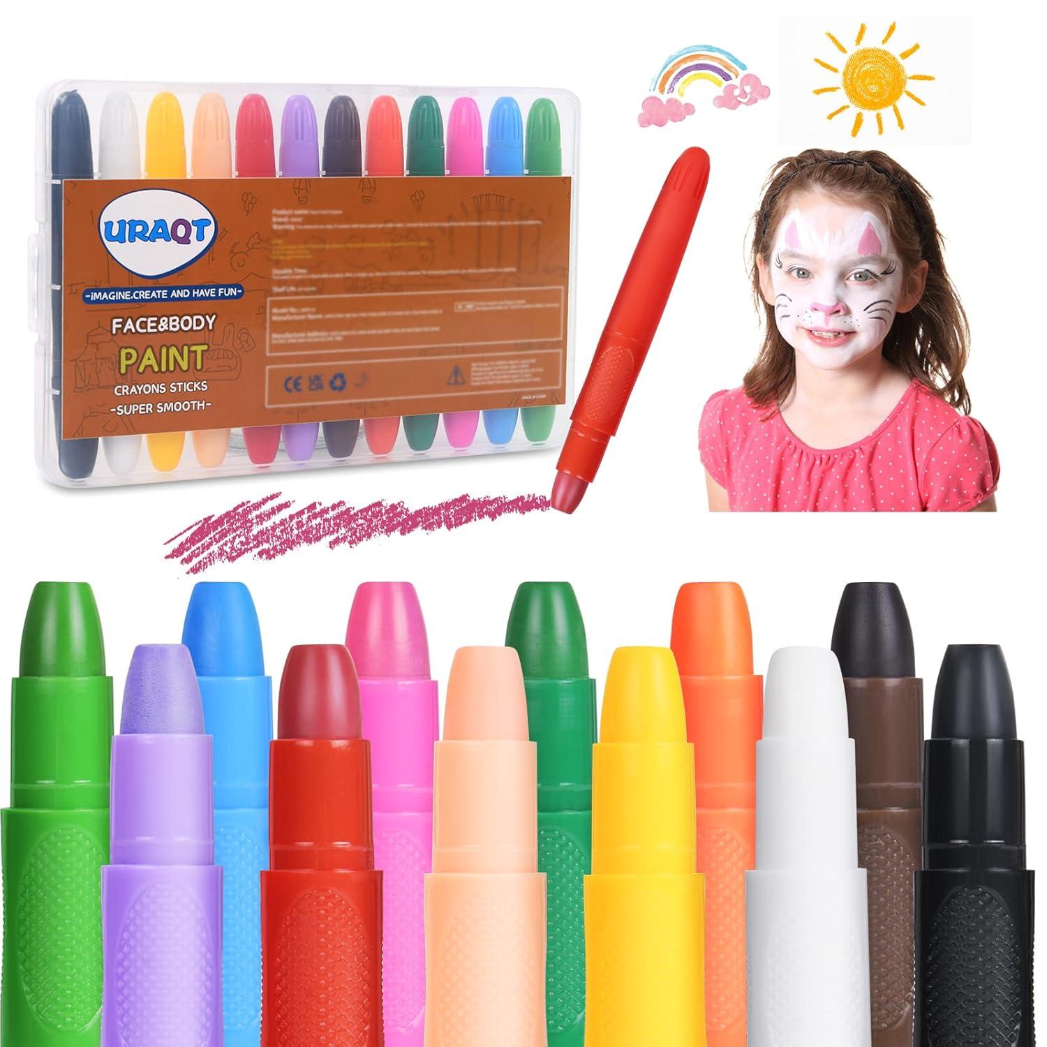 URAQT Schminkstifte Kit 12 Farben Kinderschminke Gesichts- und Körperbemalungsset