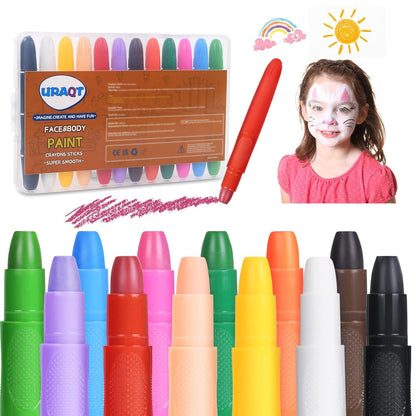 URAQT Schminkstifte Kit 12 Farben Kinderschminke Gesichts- und Körperbemalungsset
