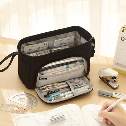 Großes Federmäppchen Tragbar Stifttasche Kosmetik Organizer Mädchen Schwarz