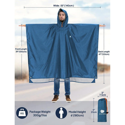 ANYOO Leichter Wasserdichter Regenponcho mit Kapuze und