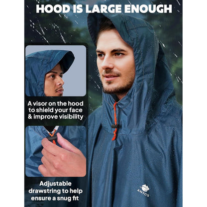 ANYOO Leichter Wasserdichter Regenponcho mit Kapuze und