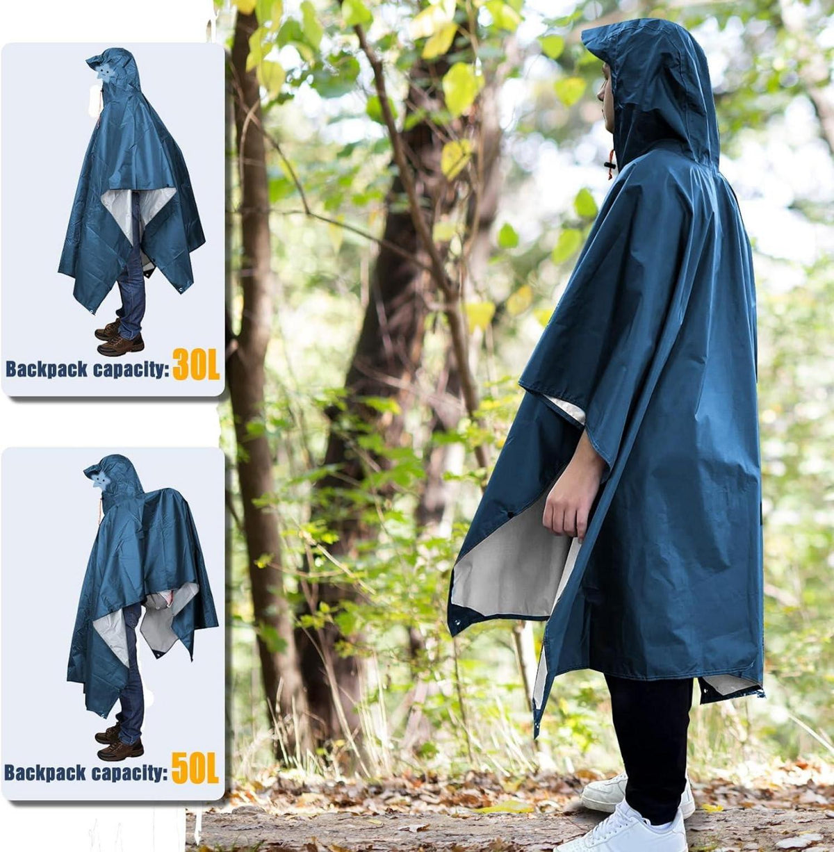 ANYOO Regenponcho Ripstop Kapuze Camping Wandern Angeln Blau