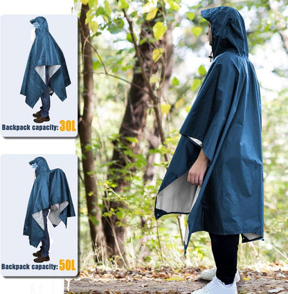 ANYOO Regenponcho Ripstop Kapuze Camping Wandern Angeln Blau