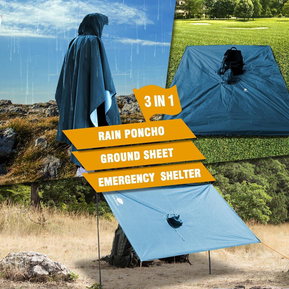 Leichter Wasserdichter Regenponcho Ripstop Atmungsaktiv Kapuze Camping