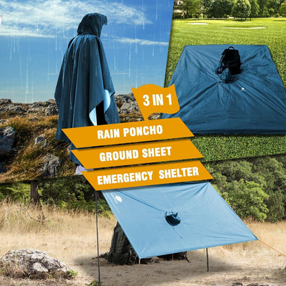Leichter Wasserdichter Regenponcho Ripstop Atmungsaktiv Kapuze Camping