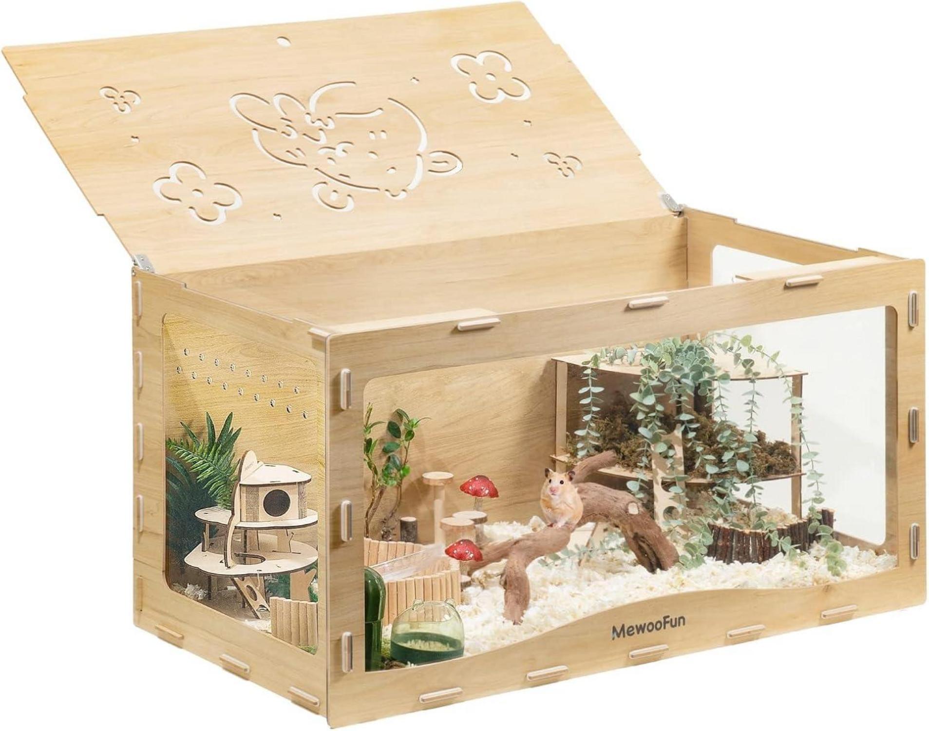 Geräumiger Holz Hamsterkäfig für Kleintiere Transparentes Acryldesign