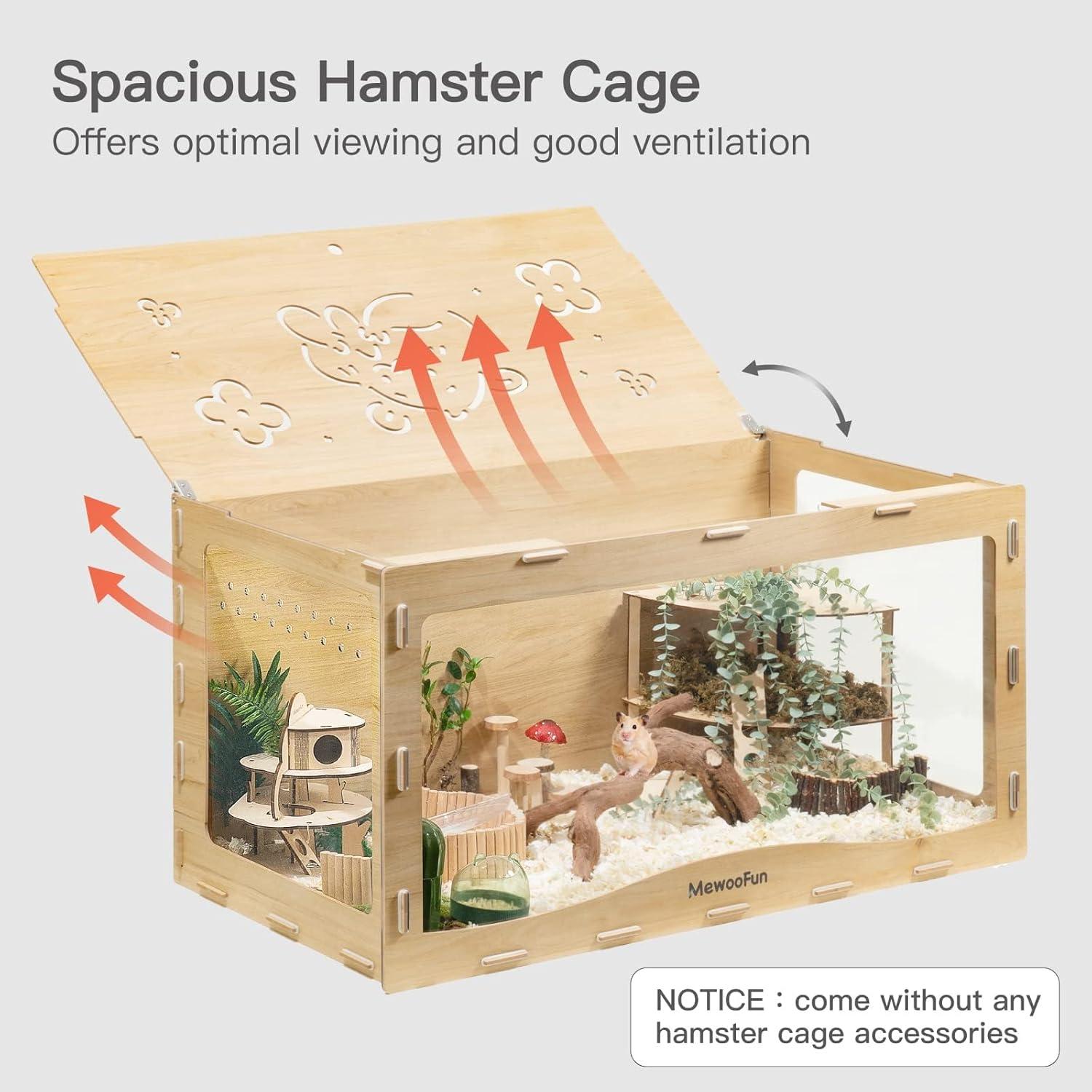 Geräumiger Holz Hamsterkäfig für Kleintiere Transparentes Acryldesign