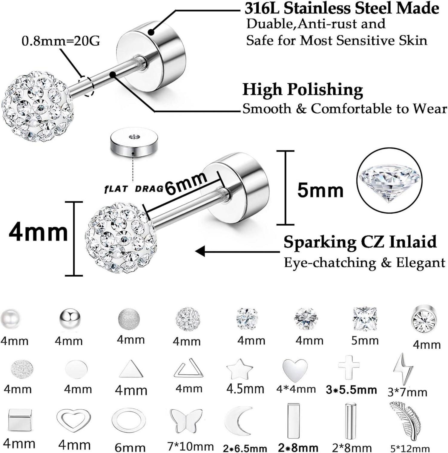 24 Paar Damen Ohrstecker Chirurgenstahl Set Zirkonia Perle
