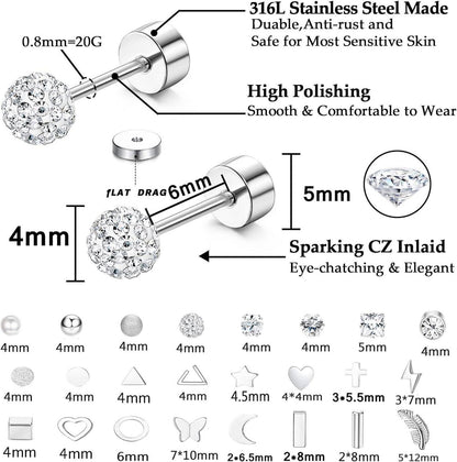 24 Paar Damen Ohrstecker Chirurgenstahl Set Zirkonia Perle