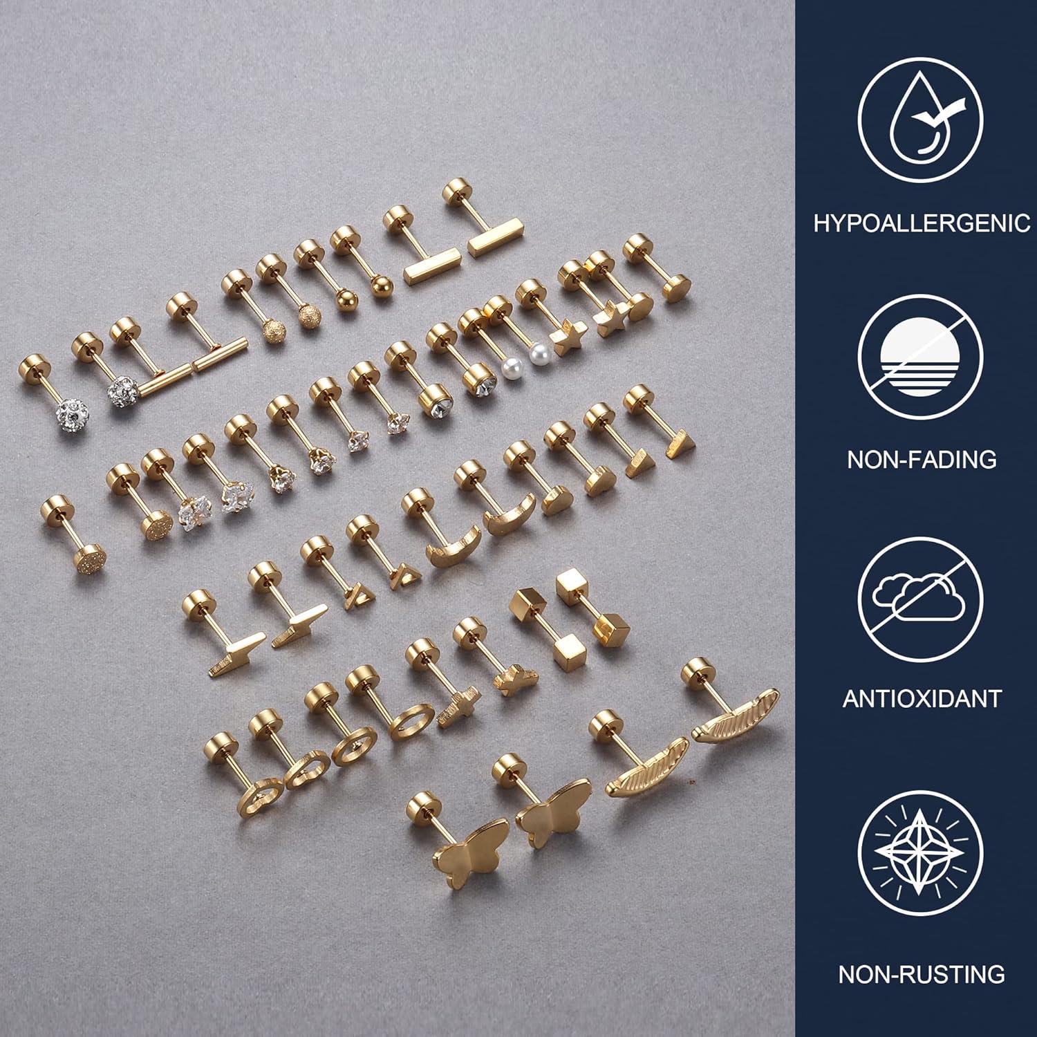 24 Paar Kleine Ohrstecker Damen Set Chirurgenstahl Hypoallergen