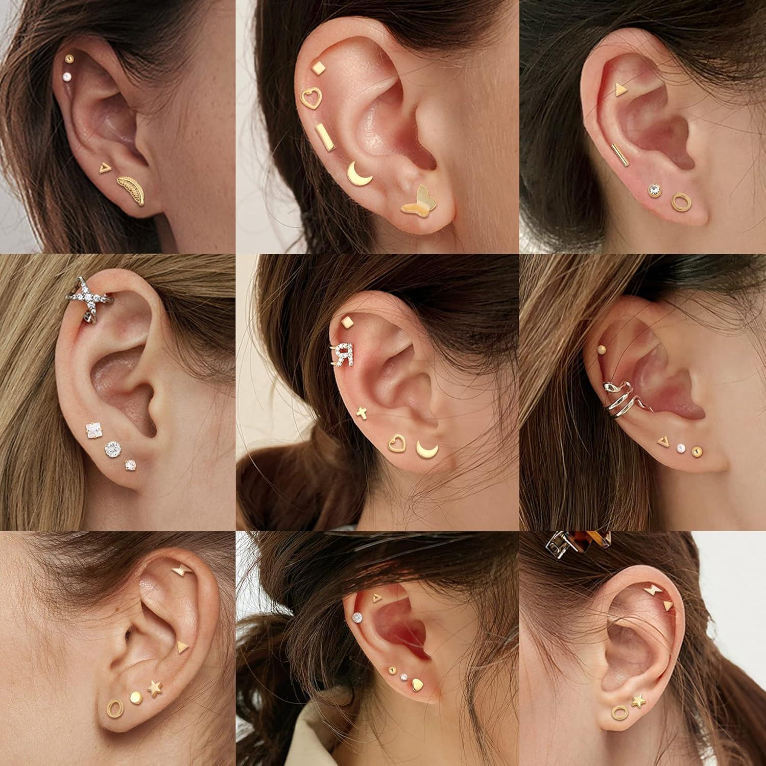 24 Paar Kleine Ohrstecker Damen Set Chirurgenstahl Hypoallergen Zirkonia Piercing Gold