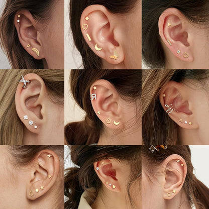 24 Paar Kleine Ohrstecker Damen Set Chirurgenstahl Hypoallergen Zirkonia Piercing Gold