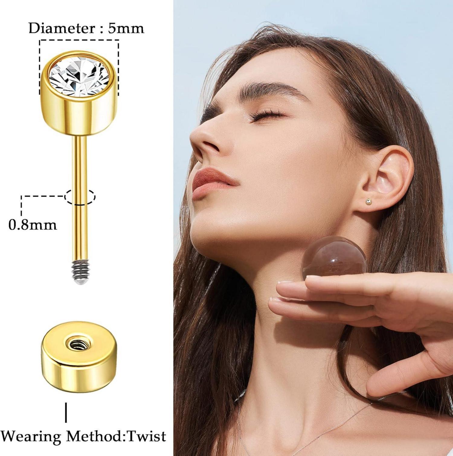 24 Paar Kleine Ohrstecker Set Zirkonia Chirurgenstahl Damen Flach Gold