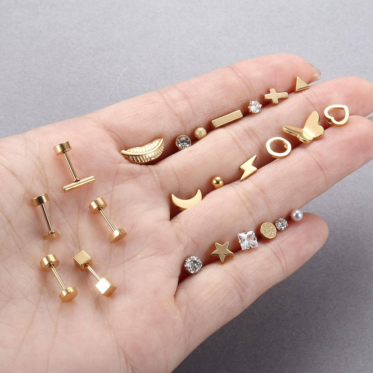 24 Paar Kleine Ohrstecker Set Damen Chirurgenstahl Zirkonia Helix
