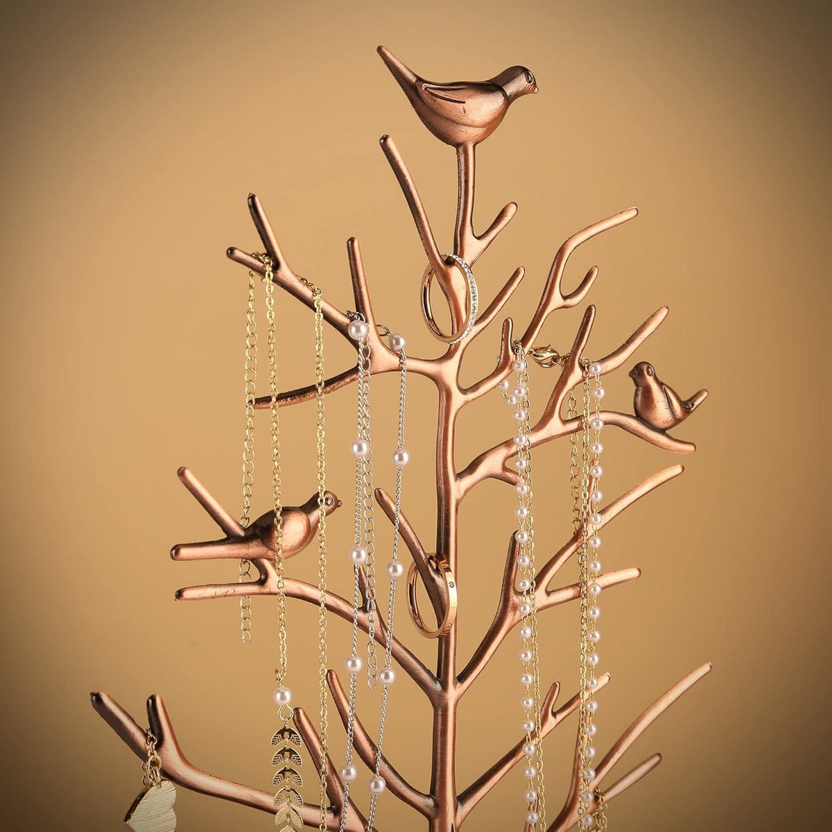 Schmuckständer Baum mit Holztablett Antik Kupfer