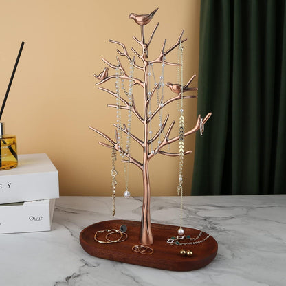 Schmuckständer Baum mit Holztablett Antik Kupfer