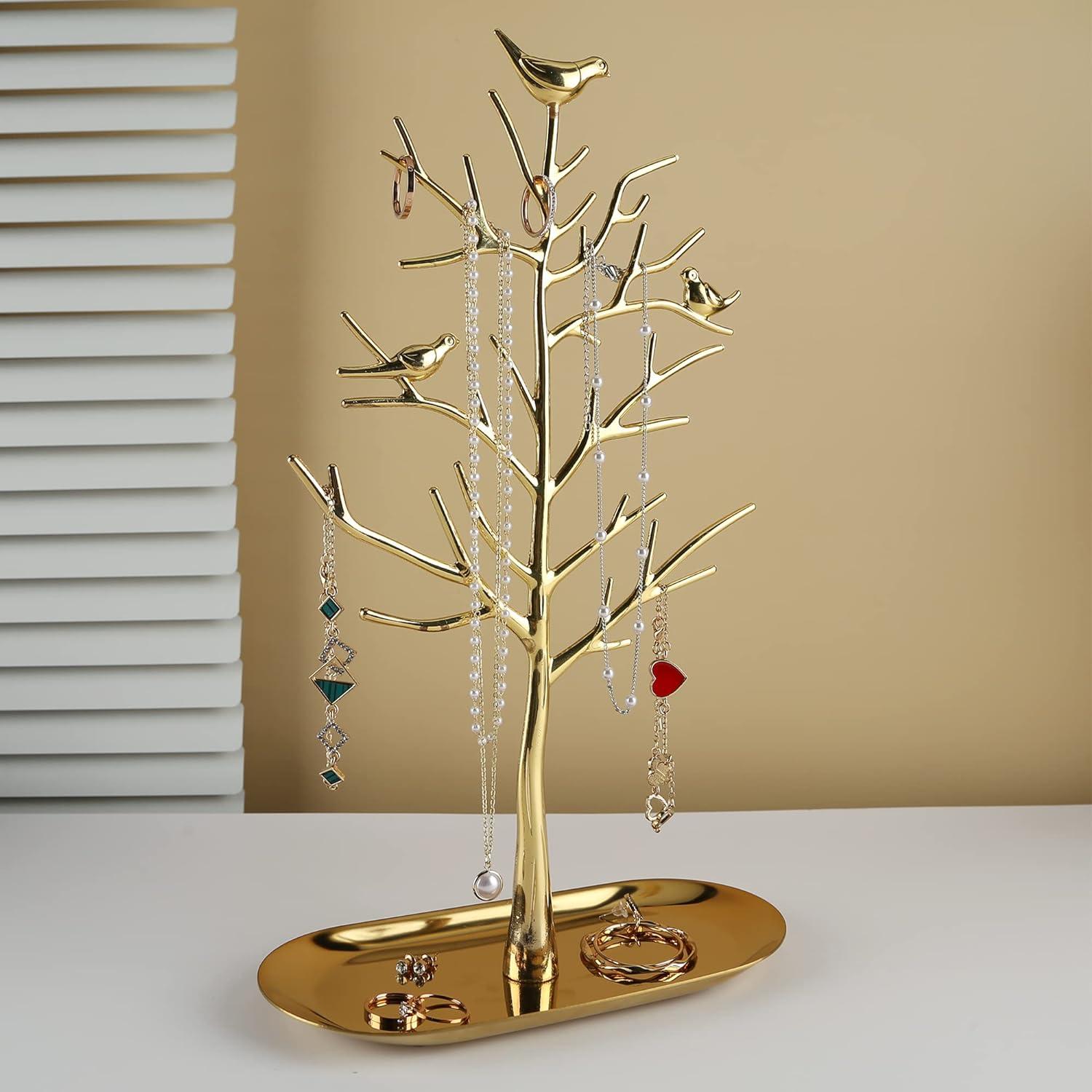 Schmuckständer Baum Turm Metalltablett für Ringe Ohrringe Halsketten