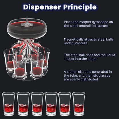 Schnapsspender mit 6 Gläsern 4cl Party Zubehör für Cocktail