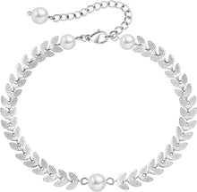 Fußkettchen mit bunten Zirkonia, verstellbar 22/27cm, Blatt Perle