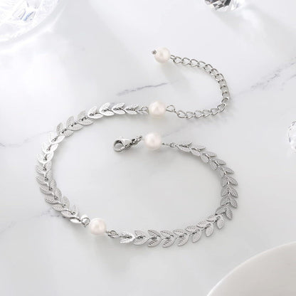 KRKC&CO Damen Fußkettchen 4mm Zirkonia Perle verstellbar 22/27cm Silber