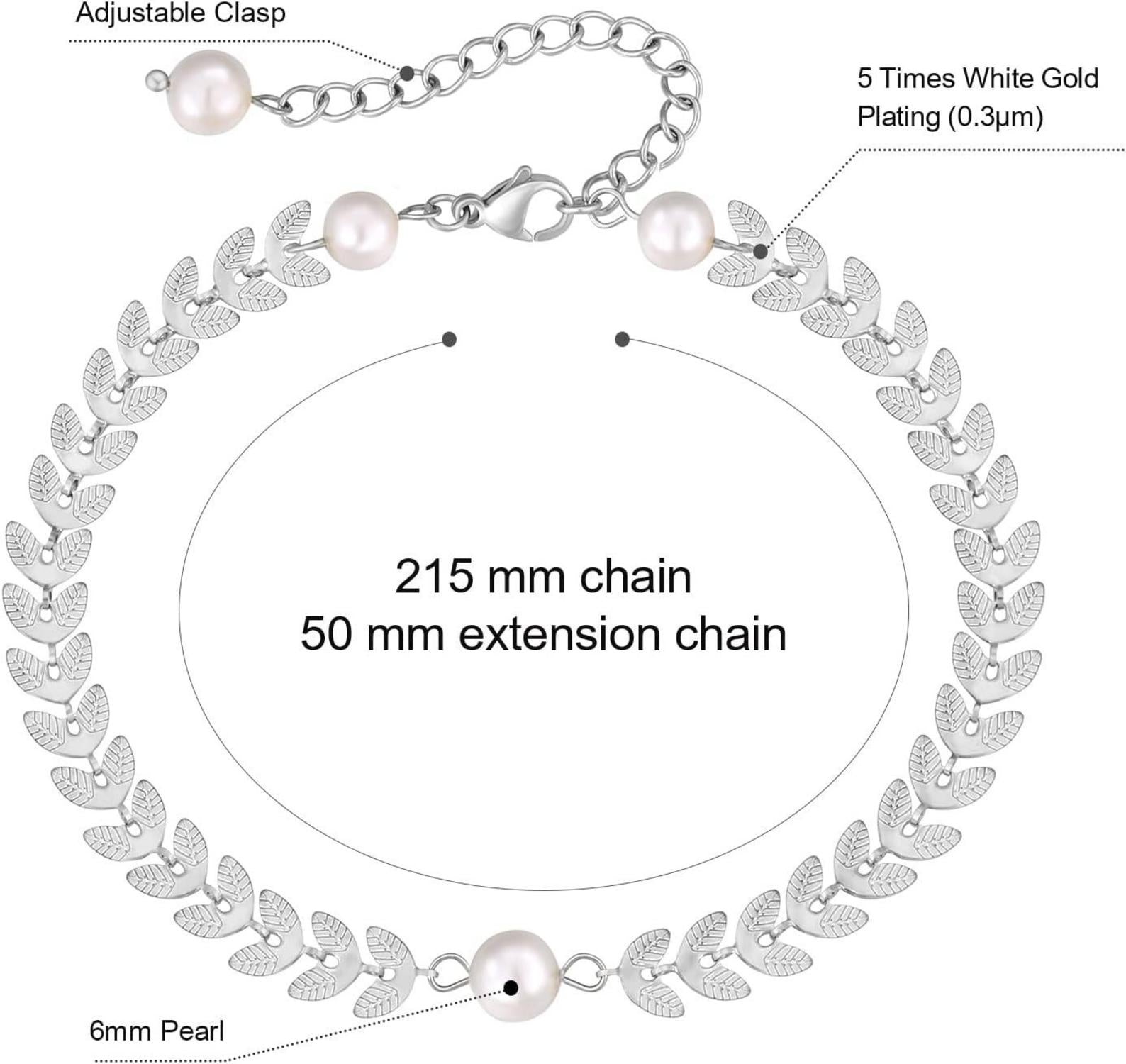 Damen Fußkettchen 4mm Zirkonia Fischgrätkette vergoldet 22/27cm 6mm Perle