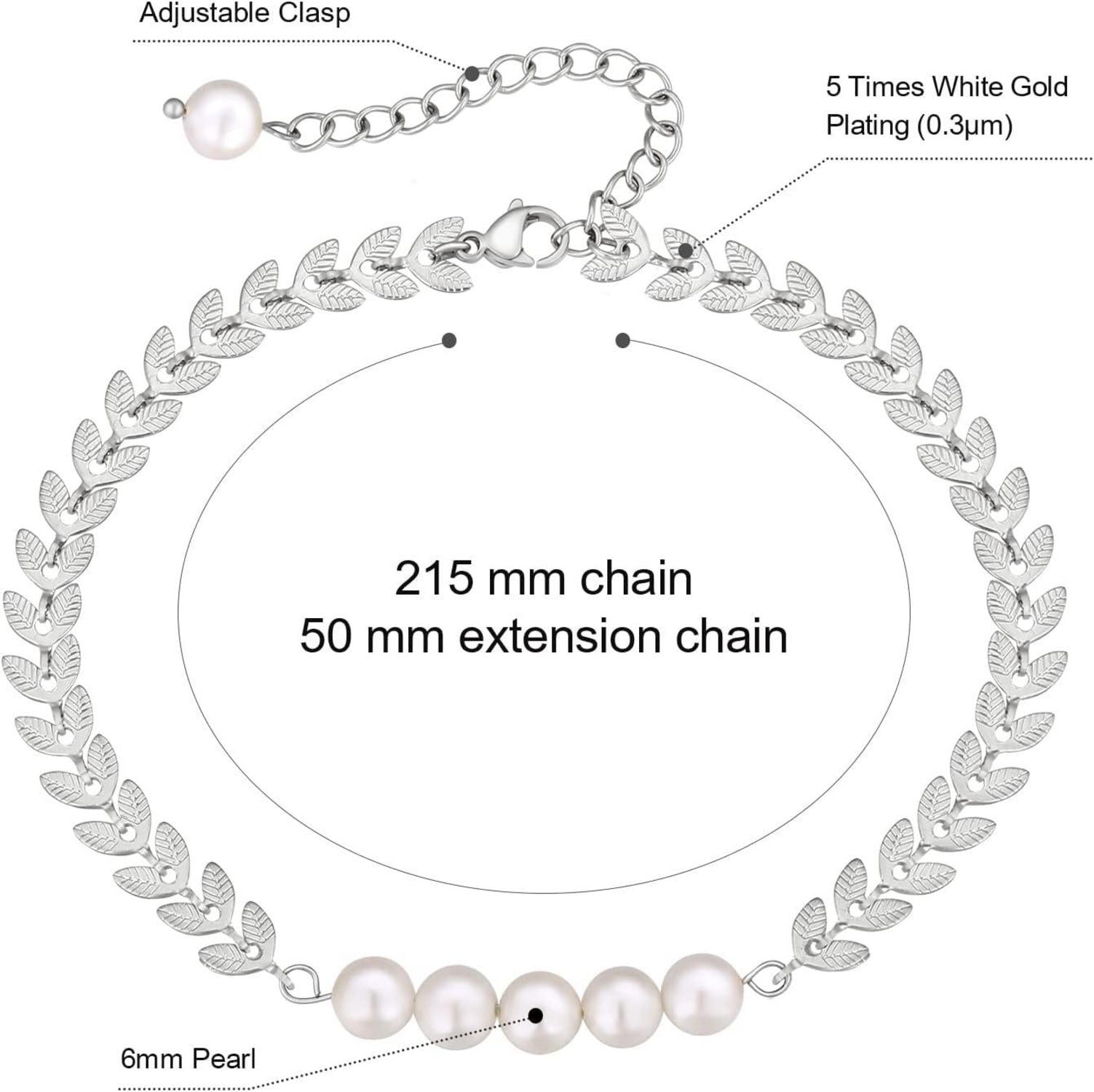 Damen Fußkettchen verstellbar mit bunten Zirkonia Fischgrätkette 27cm