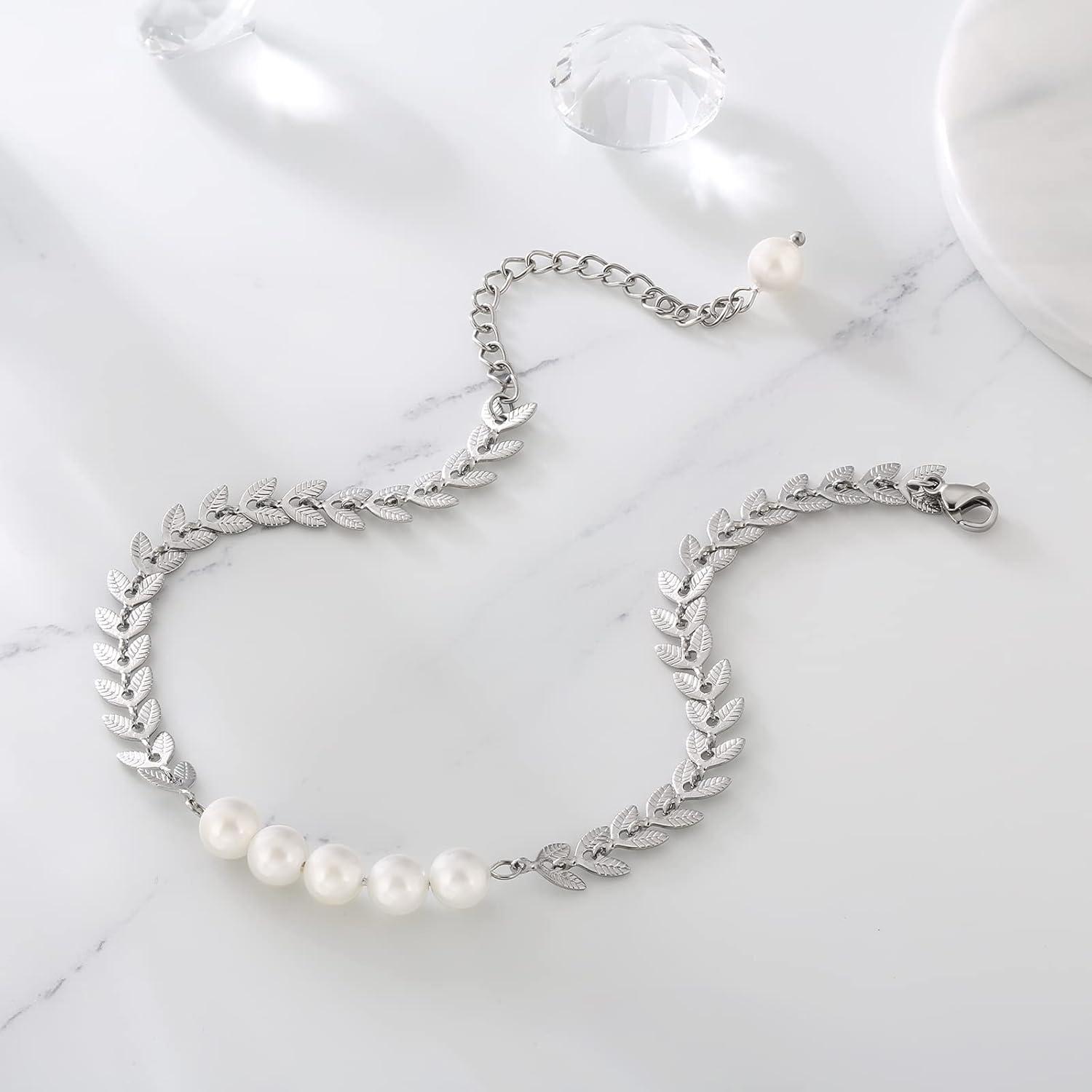 Damen Fußkettchen verstellbar mit bunten Zirkonia Fischgrätkette 27cm