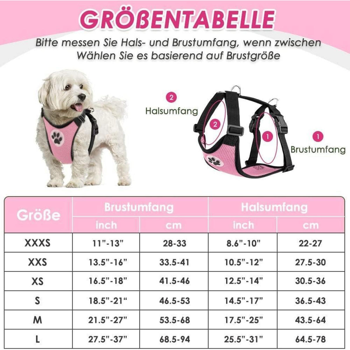 Hundegeschirr Auto Rosa S – Sicherheitsgurt & Atmungsaktiv