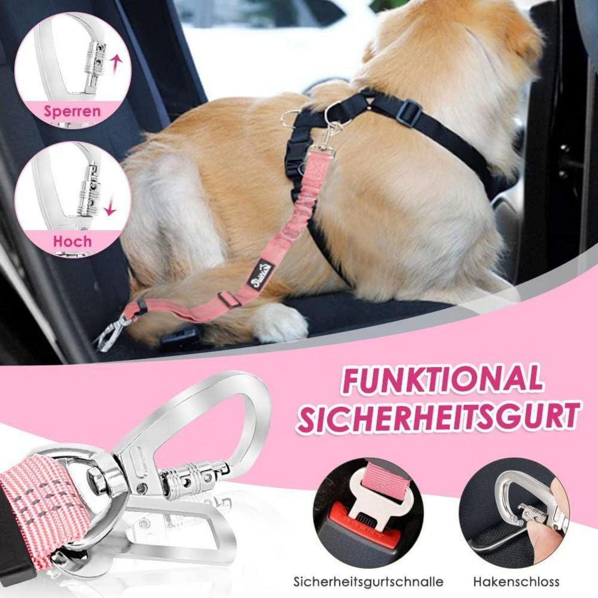 Hundegeschirr Auto Rosa S – Sicherheitsgurt & Atmungsaktiv