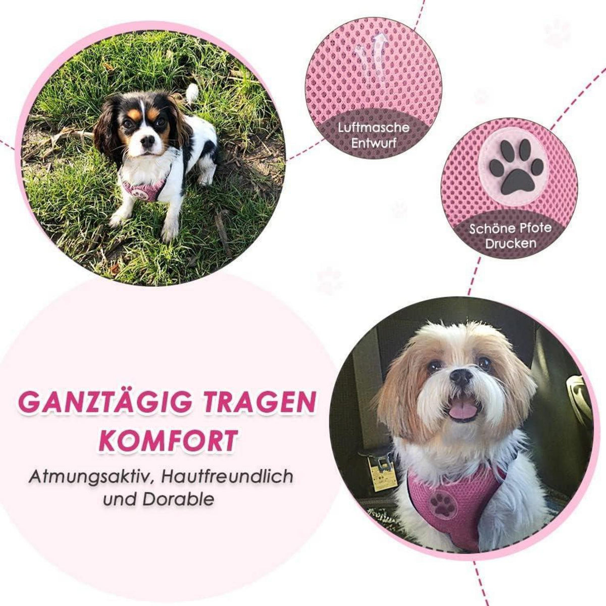 Hundegeschirr Auto Rosa S – Sicherheitsgurt & Atmungsaktiv