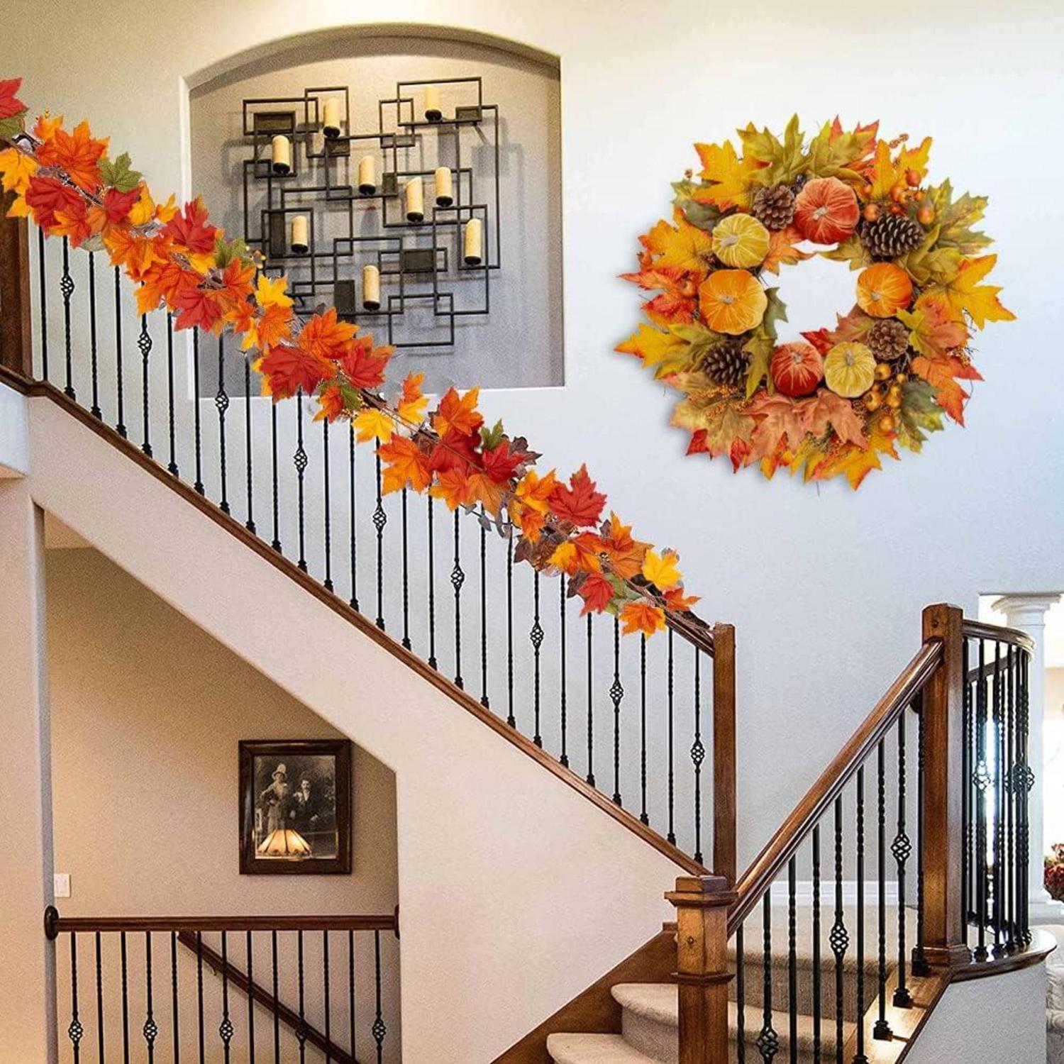 2x Künstliche Herbstgirlande Ahorn 6 Ft Herbstblätter Reben