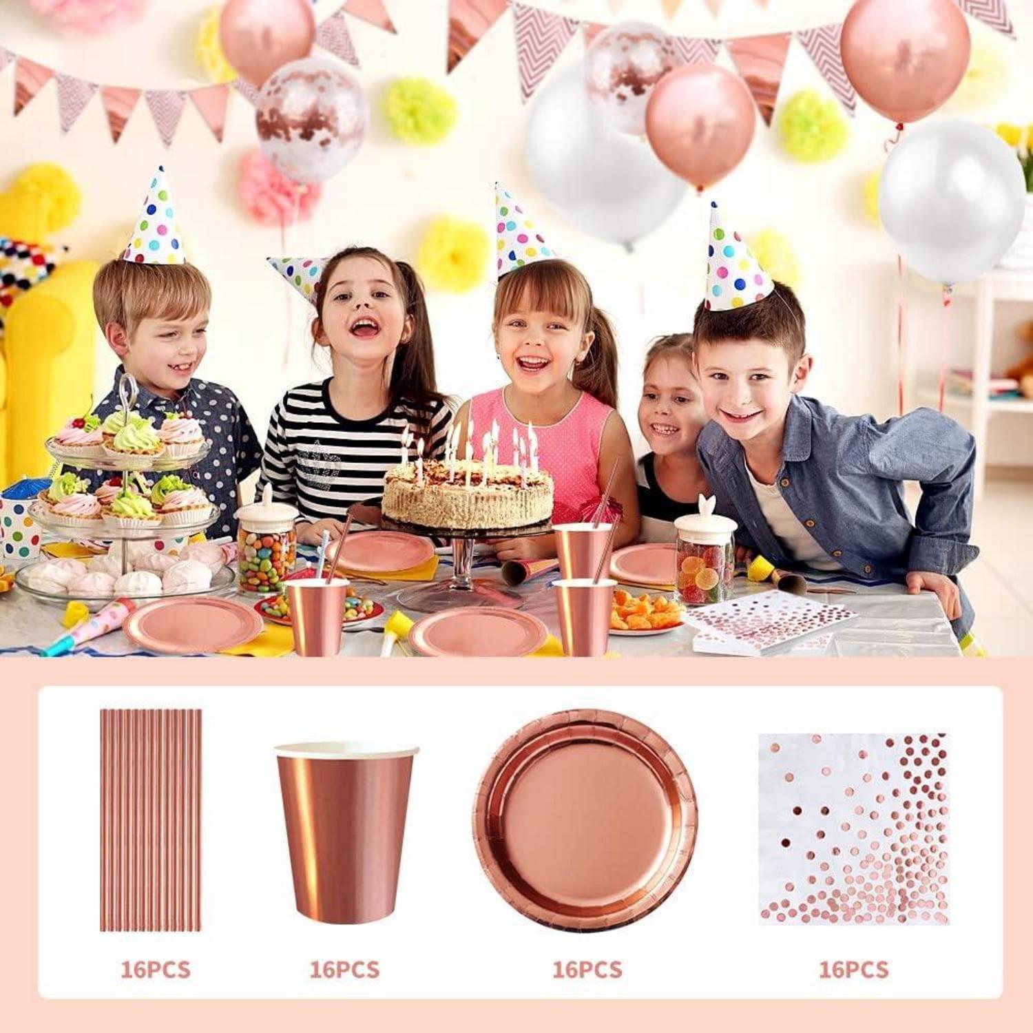 Partydeko Set Dunkelbrau Gold Rosegold Luftballons Tischdecke