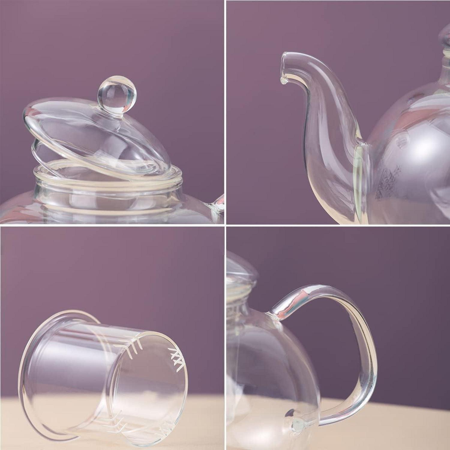 Glas Teekanne 1000ml mit Teesieb, 4 Teetassen, mikrowellenfest