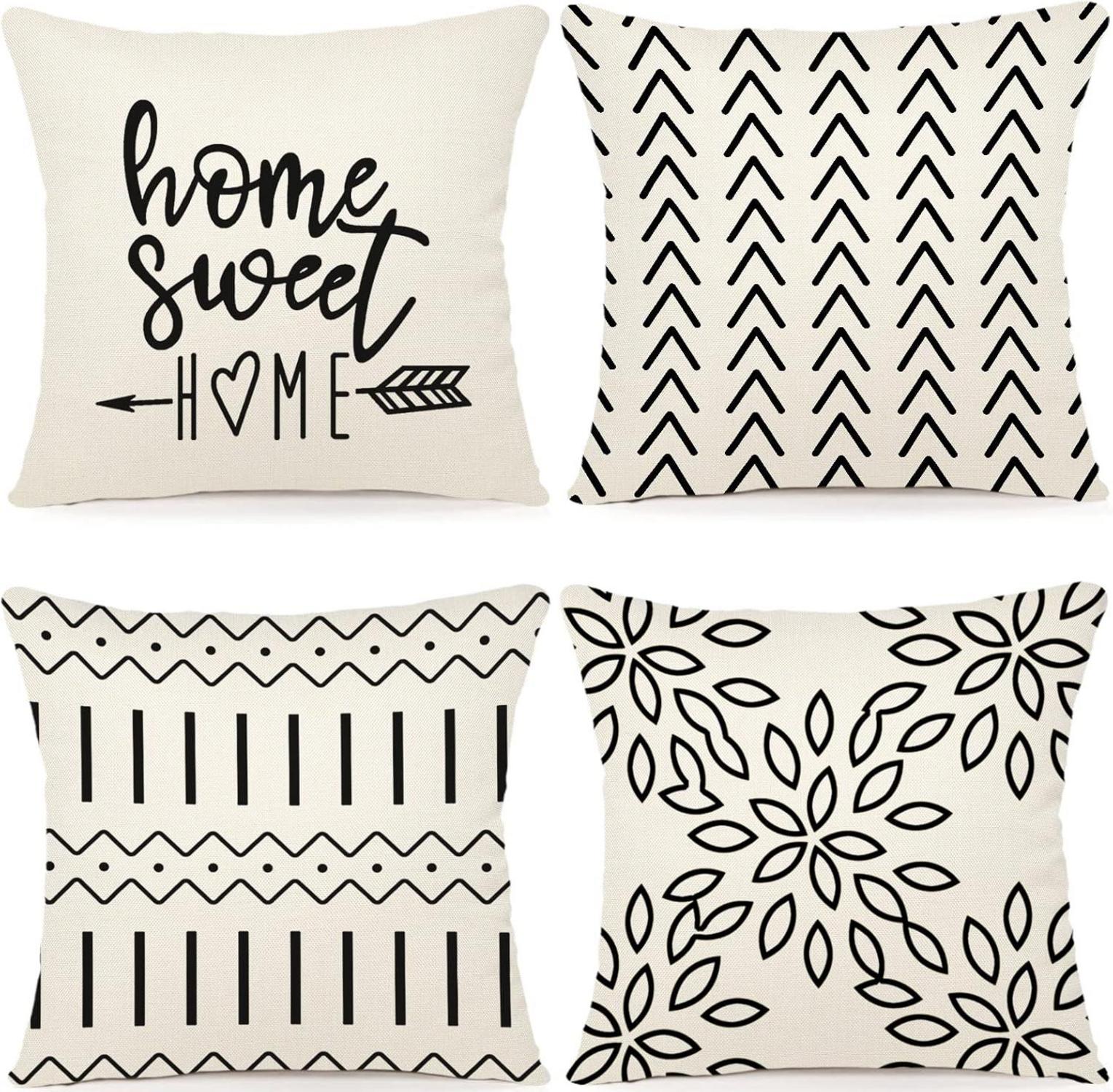 Kissenbezüge Leinen 4er Set Dekokissen Sofa Gartenbett 50x50cm Creme