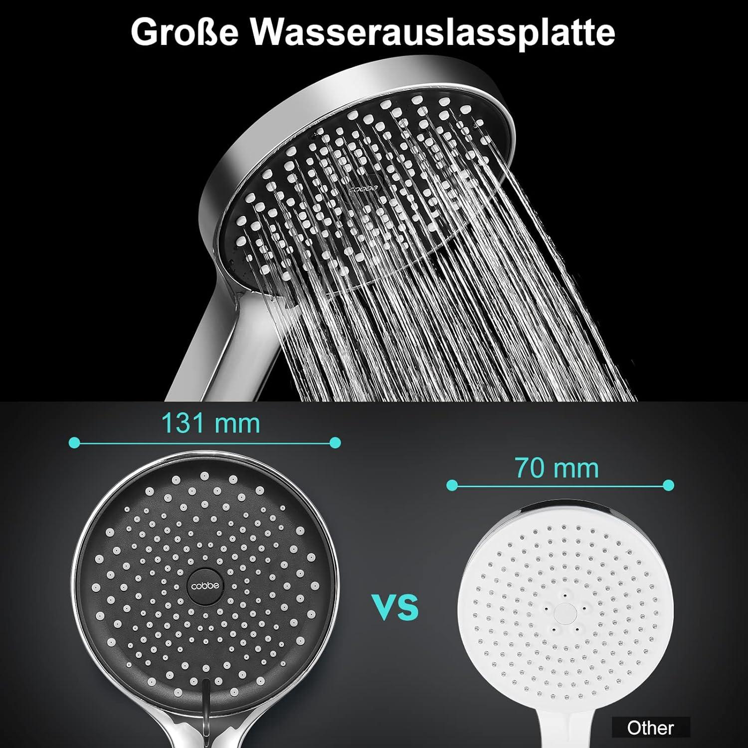 Wassersparender Duschkopf mit 3 Strahlarten Regendusche Schwarz