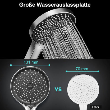 Wassersparender Duschkopf mit 3 Strahlarten Regendusche Schwarz