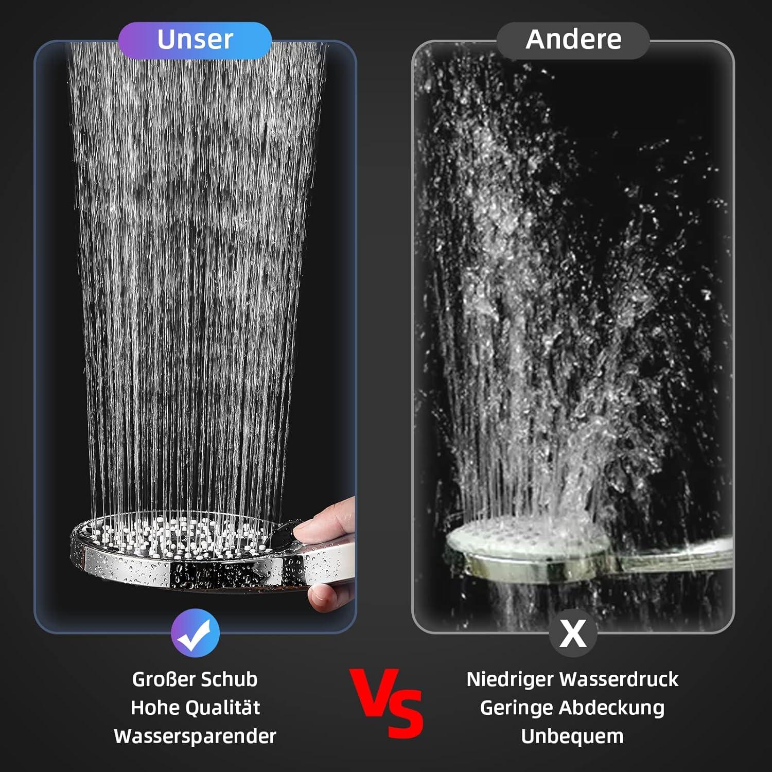 Duschkopf Wassersparend Regendusche Druckerhöhend Strahlarten Schwarz