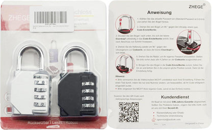 Vorhängeschloss Zahlenschloss 4 Stellig Fitnessstudio Wetterfest Schwarz Silber 2 Stücke