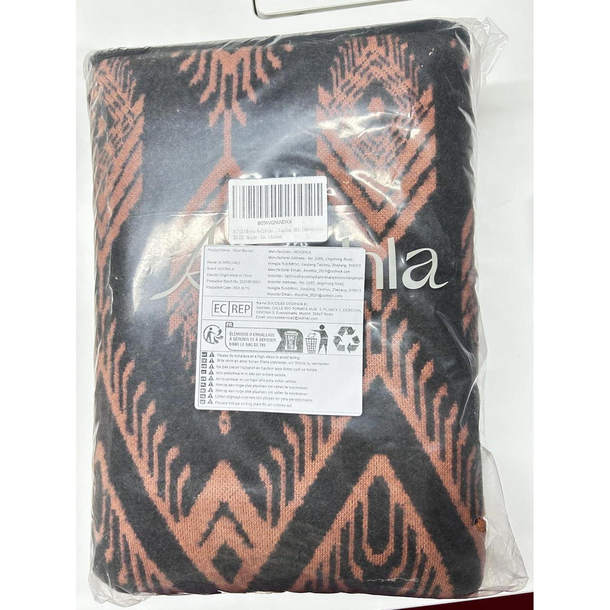 Merinowoll Decke Boho Orange 160x220 cm - Kuscheldecke für Zuhause & Outdoor