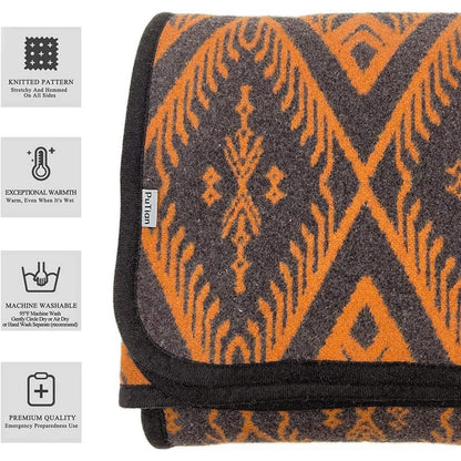 Merinowoll Decke Boho Orange 160x220 cm - Kuscheldecke für Zuhause & Outdoor